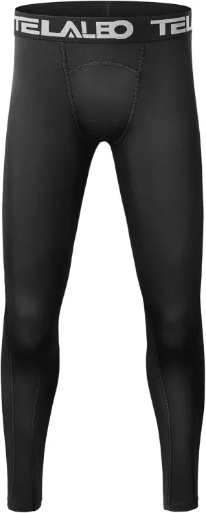 1 or 2 Pack Boys Thermal Compression Leggings Pants Youth Fleece Lined Base Layer Tights Cold Weather Gear