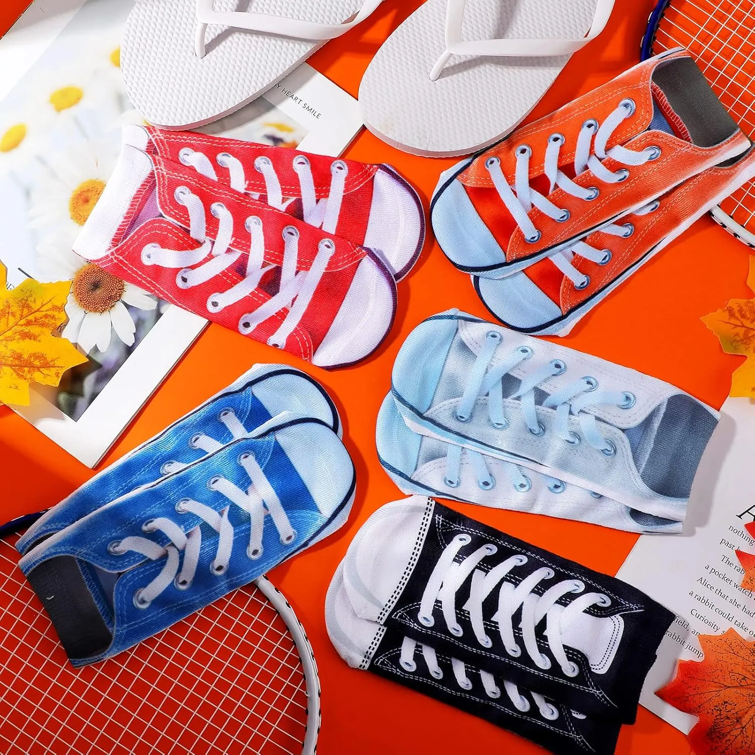 10 Pairs Flip Flop Funny 3D Print Foot Socks Manicure Print Flip Flop Sandal Socks for Summer Christmas Funny Gifts