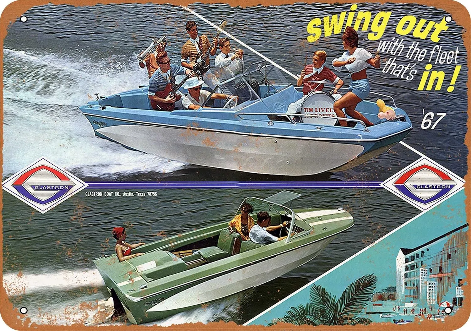10 x 14 METAL SIGN - 1967 Glastron Boats - Vintage Rusty Look