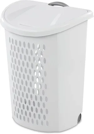 135 Liter Ultra Wheeled Design Clothes Laundry Basket, Mind Reader Basket Collection，20 1/8" x 15 3/8" x 26 3/4" Capacity, Laundry Hamper White Lid & Base w/Plastic Handle & Wheels