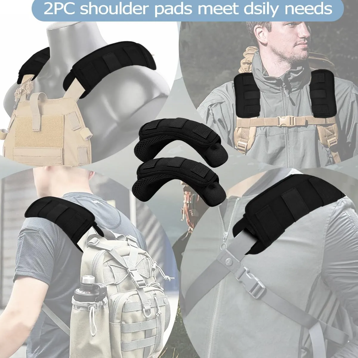 2-Pack Shoulder Pad Ultra-Thick Tactical Vest Cushion for Laptop Bags, Messenger Bags, Briefcase Bags, Luggage Bags, Tool Bags, Travel Bags and Most Bags