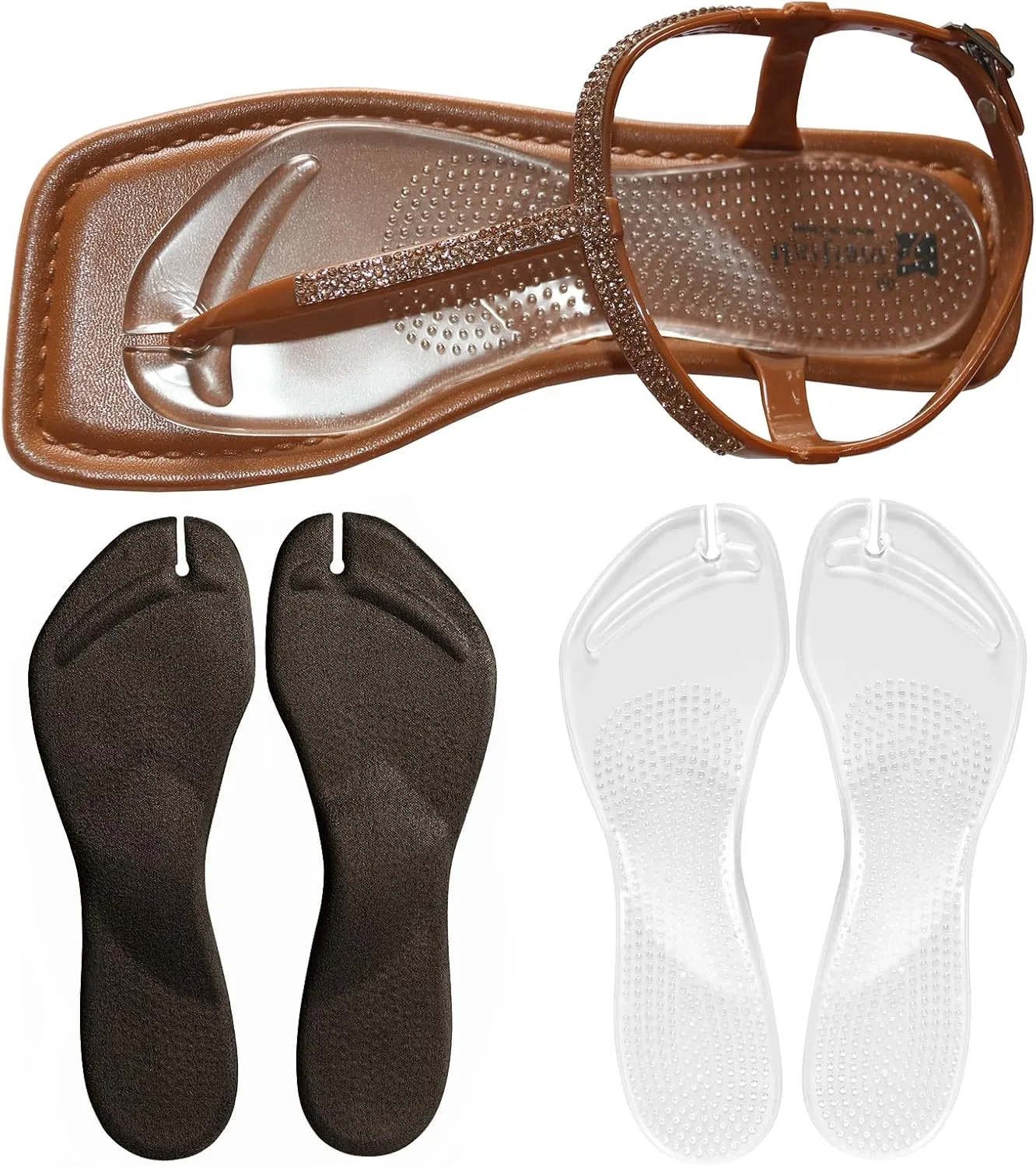 (2 Pairs) Cushion Insoles for Flip Flop Thong Sandals, Gel Adhesive Arch Support Flip Flop Thong Inserts Pain Relief Anti-Slip for High Heels