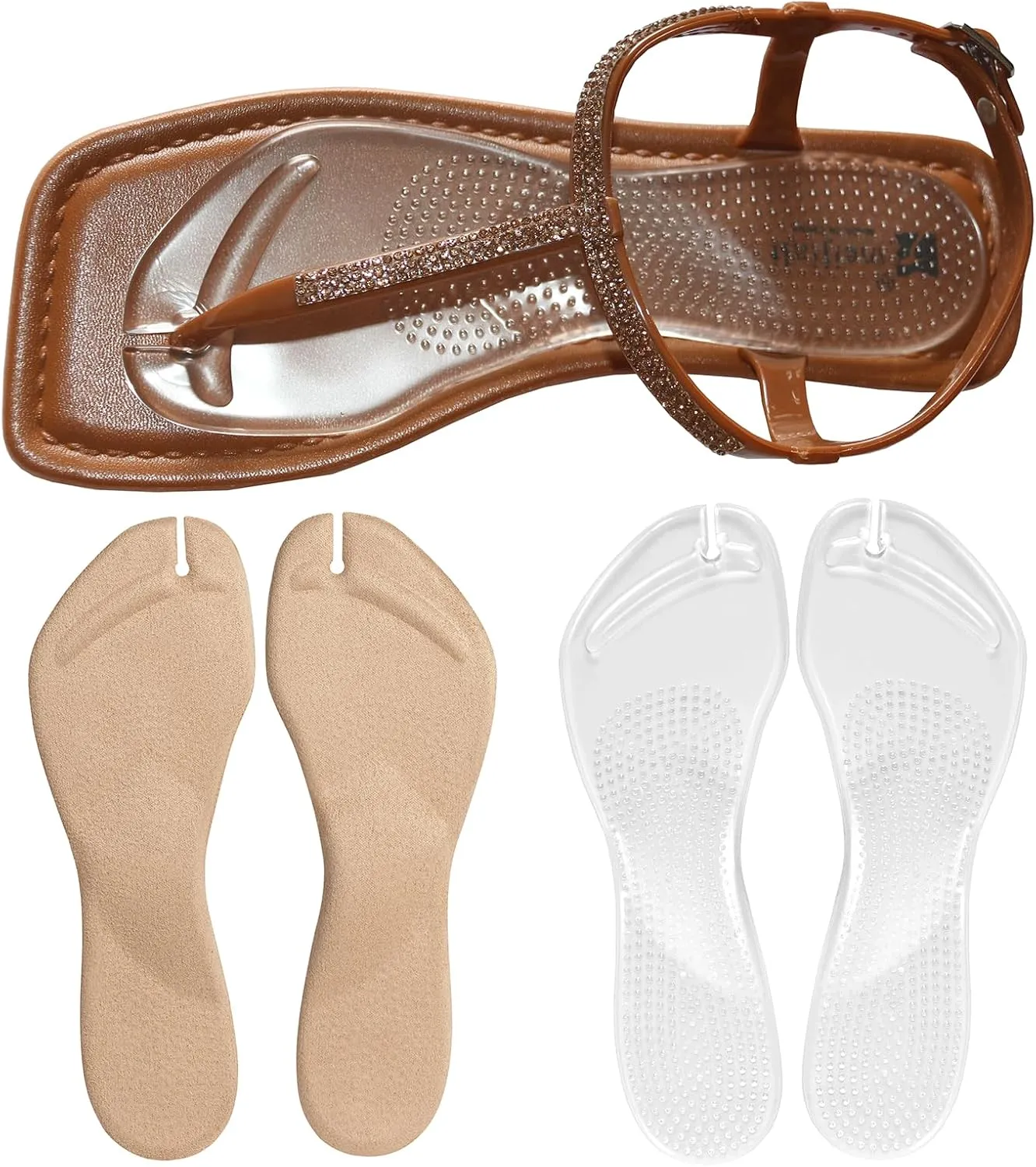 (2 Pairs) Cushion Insoles for Flip Flop Thong Sandals, Gel Adhesive Arch Support Flip Flop Thong Inserts Pain Relief Anti-Slip for High Heels