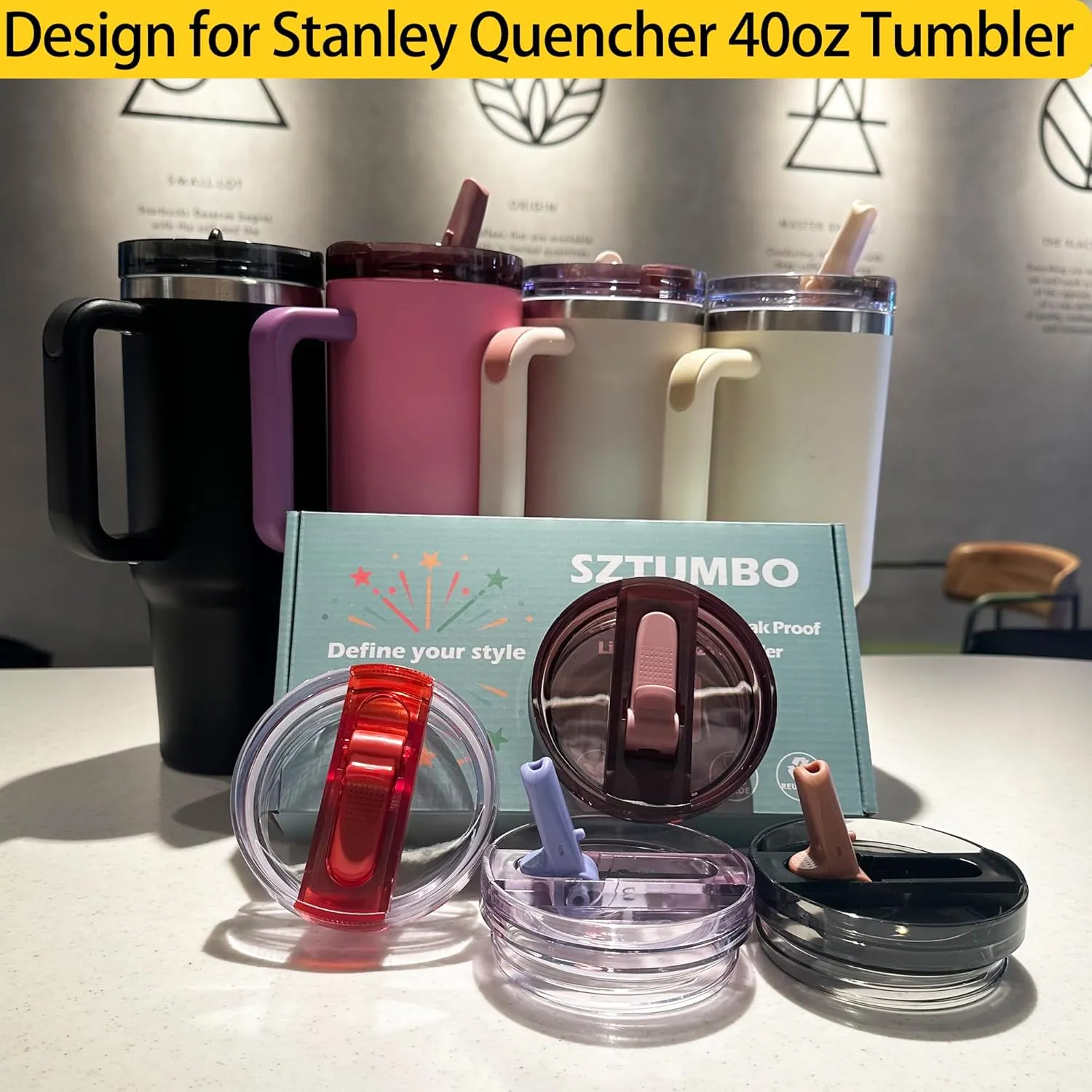 2 Pcs Detachable Flip Straw Lid for Stanley 40oz Quencher ProTour,100% Leak-proof Lid for Stanely 40oz Cup Accessories,Spill Proof and Splash Resistant Tumbler Cover(Black-Purple)