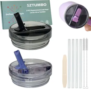 2 Pcs Detachable Flip Straw Lid for Stanley 40oz Quencher ProTour,100% Leak-proof Lid for Stanely 40oz Cup Accessories,Spill Proof and Splash Resistant Tumbler Cover(Black-Purple)