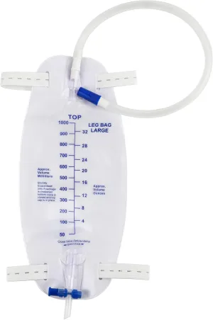 3 Pack Easy-Tap Catheter Leg Bag Urinary Drainage Bag, 1000ml, Anti-Reflux Valve, Cloth Straps, Easy Flip Drain ，18” Tubing