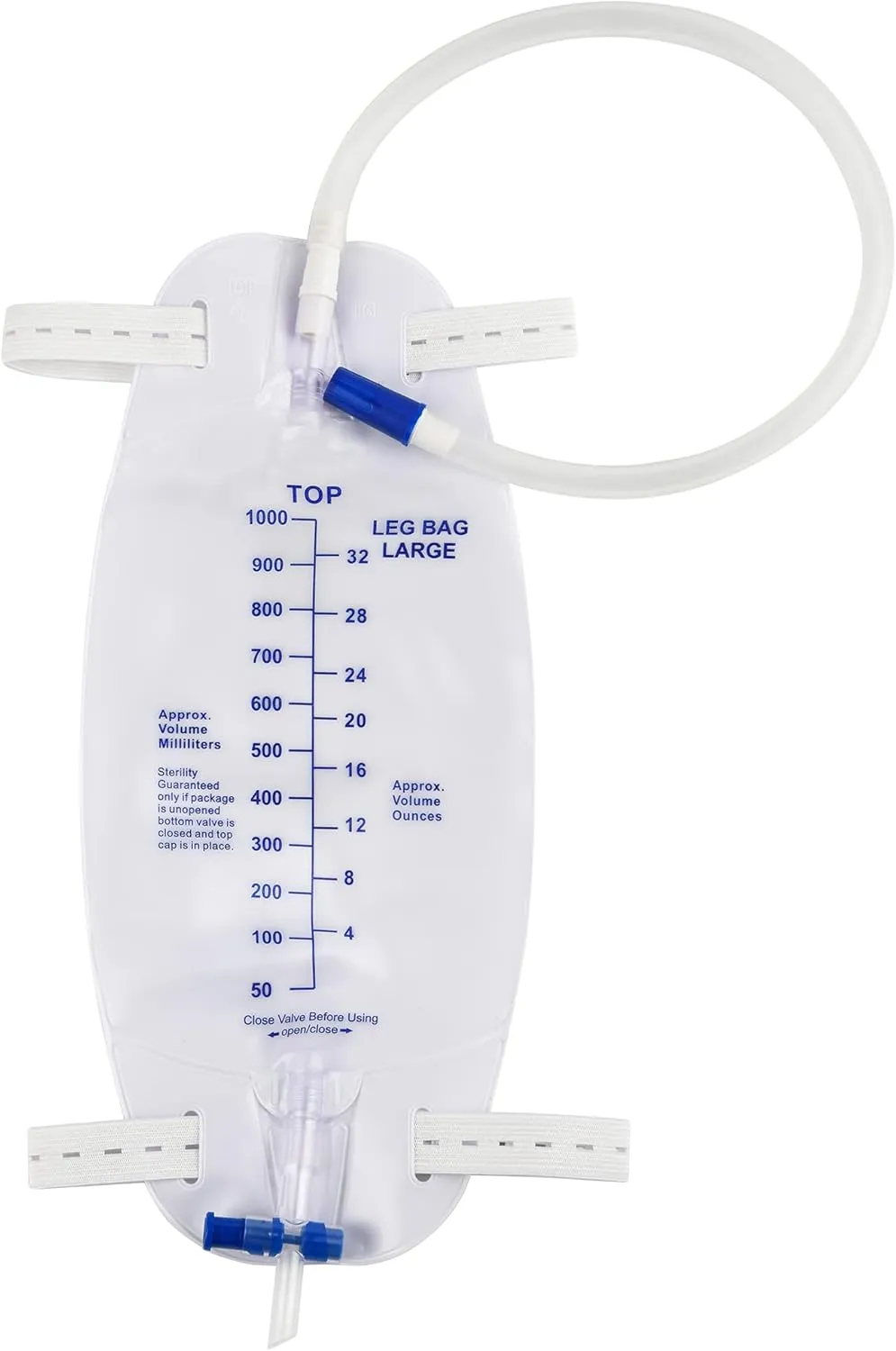 3 Pack Easy-Tap Catheter Leg Bag Urinary Drainage Bag, 1000ml, Anti-Reflux Valve, Cloth Straps, Easy Flip Drain ，18” Tubing