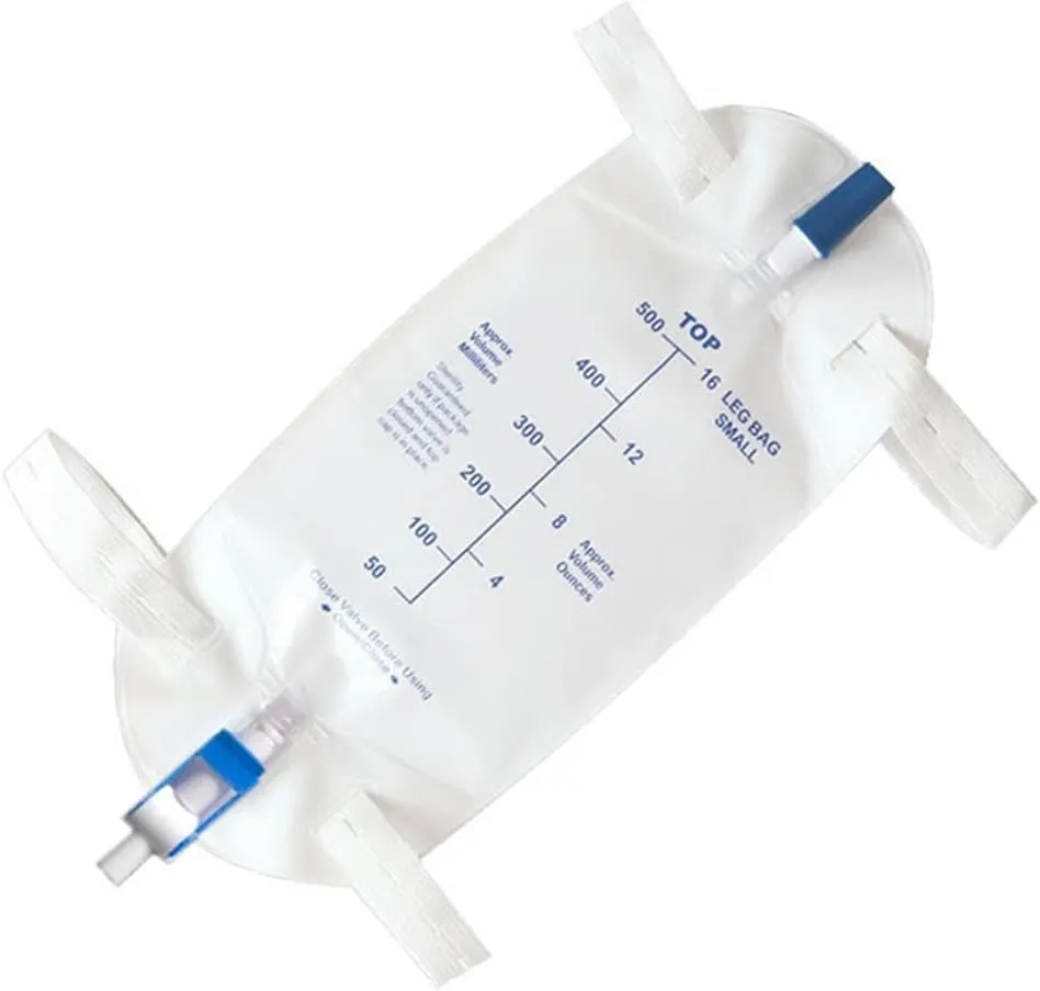 3 Pack Easy-Tap Leg Bag Urinary Drainage Bag, 500 ML with 3 18” Tubing, Anti-Reflux Valve, Cloth Straps Easy Flip Drain