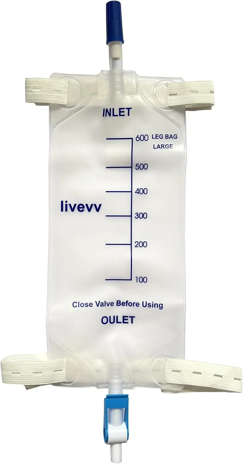 3 Pack Easy-Tap Leg Bag Urinary Drainage Bag, 600 ml Anti-Reflux Valve, Cloth Straps Easy Flip Drain