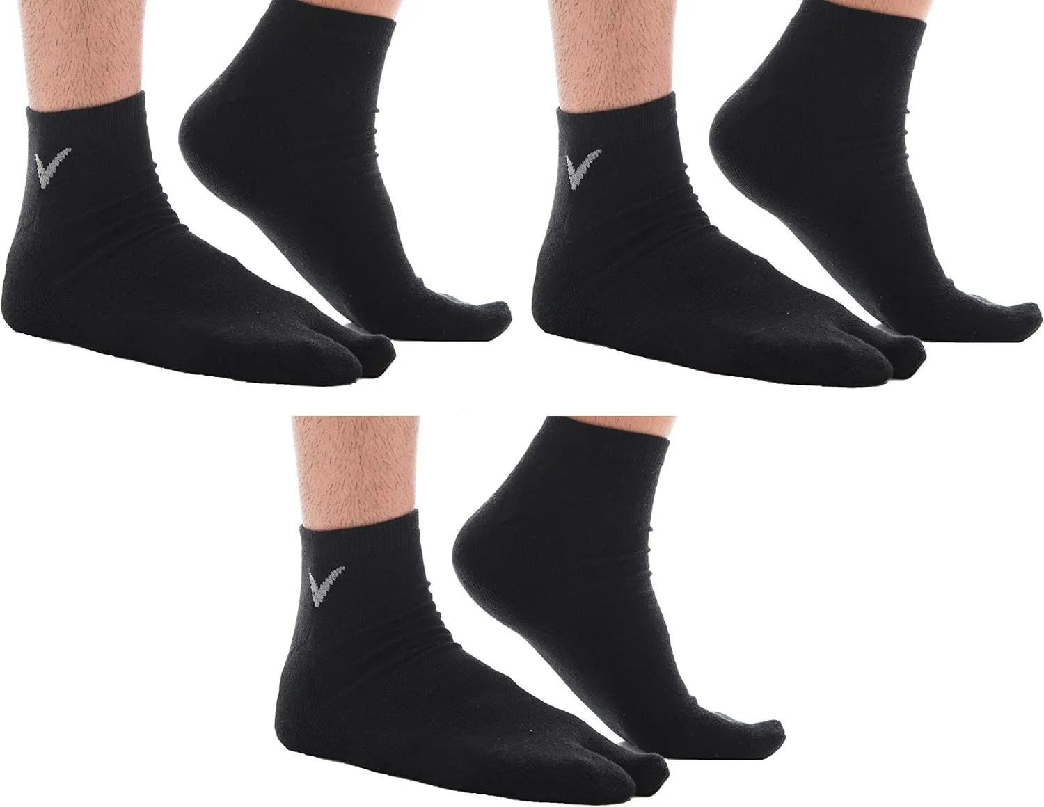 3 Pairs Thick Flip-Flop Big Toe Socks Crew Mid Calf or Ankle Size: Women 9-12 Men 8-11