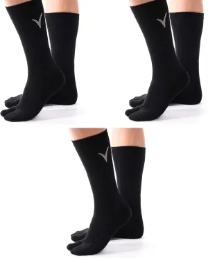 3 Pairs Thick Flip-Flop Big Toe Socks Crew or Ankle Size: Women 9-12 Men 8-11