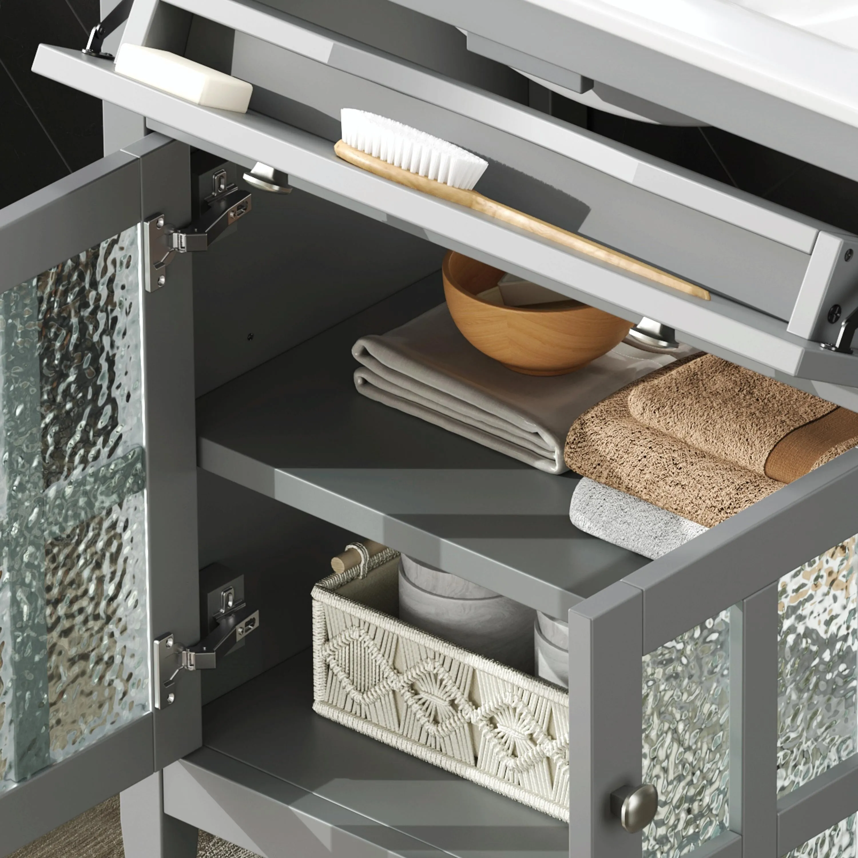30" Bathroom Vanity with Ceramic Sink, Equipped with Adjustable Shelf and Tip-Out Tray