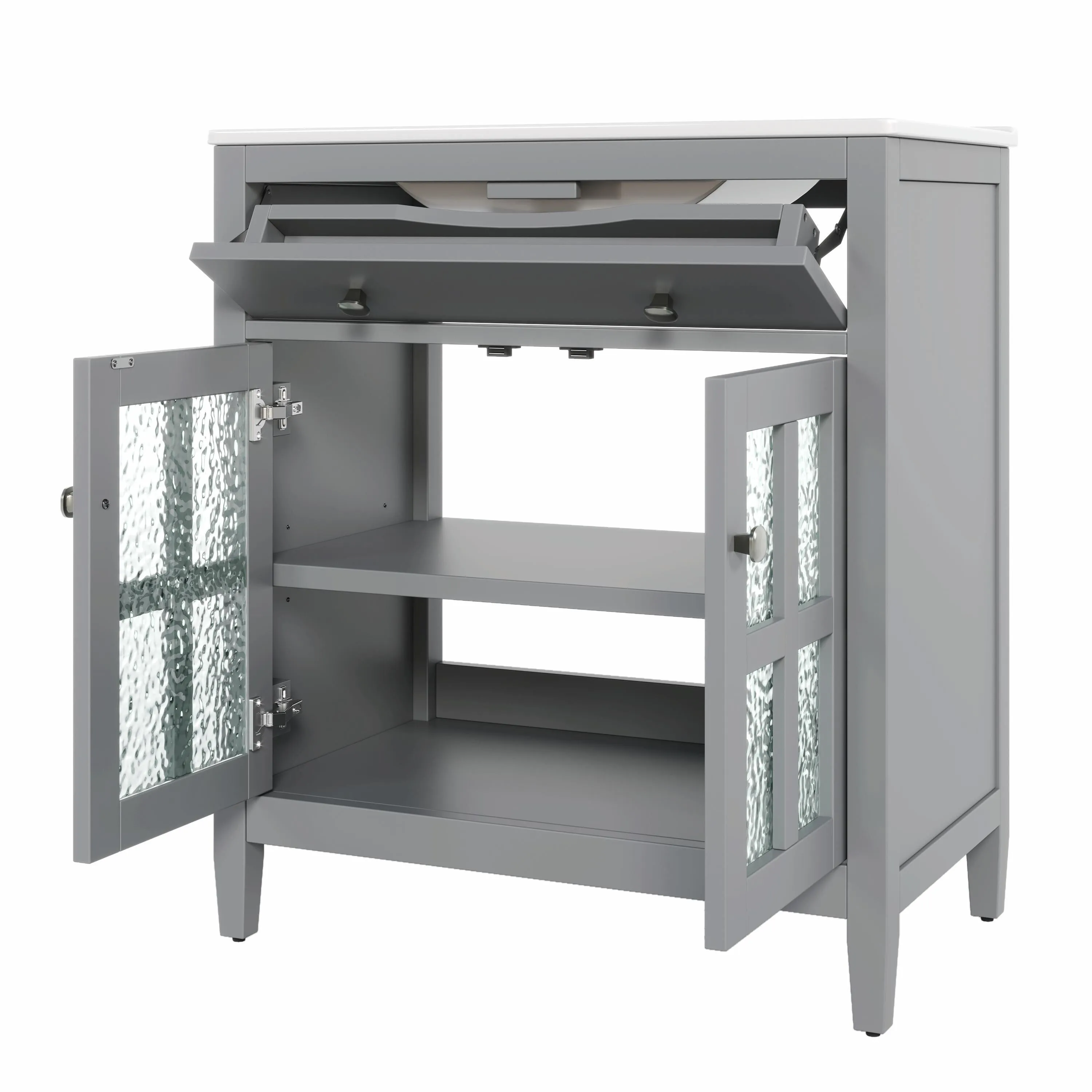 30" Bathroom Vanity with Ceramic Sink, Equipped with Adjustable Shelf and Tip-Out Tray