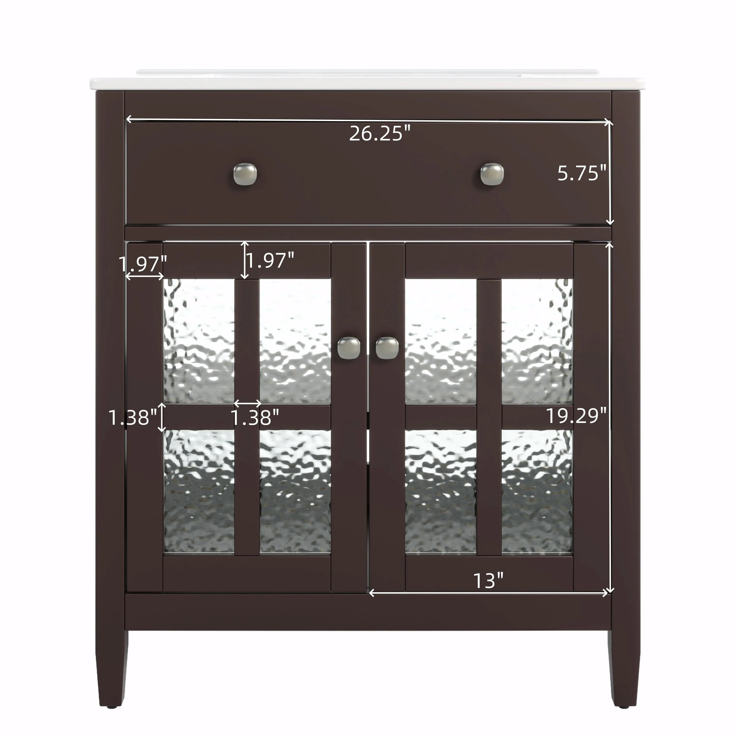 30" Bathroom Vanity with Ceramic Sink, Equipped with Adjustable Shelf and Tip-Out Tray