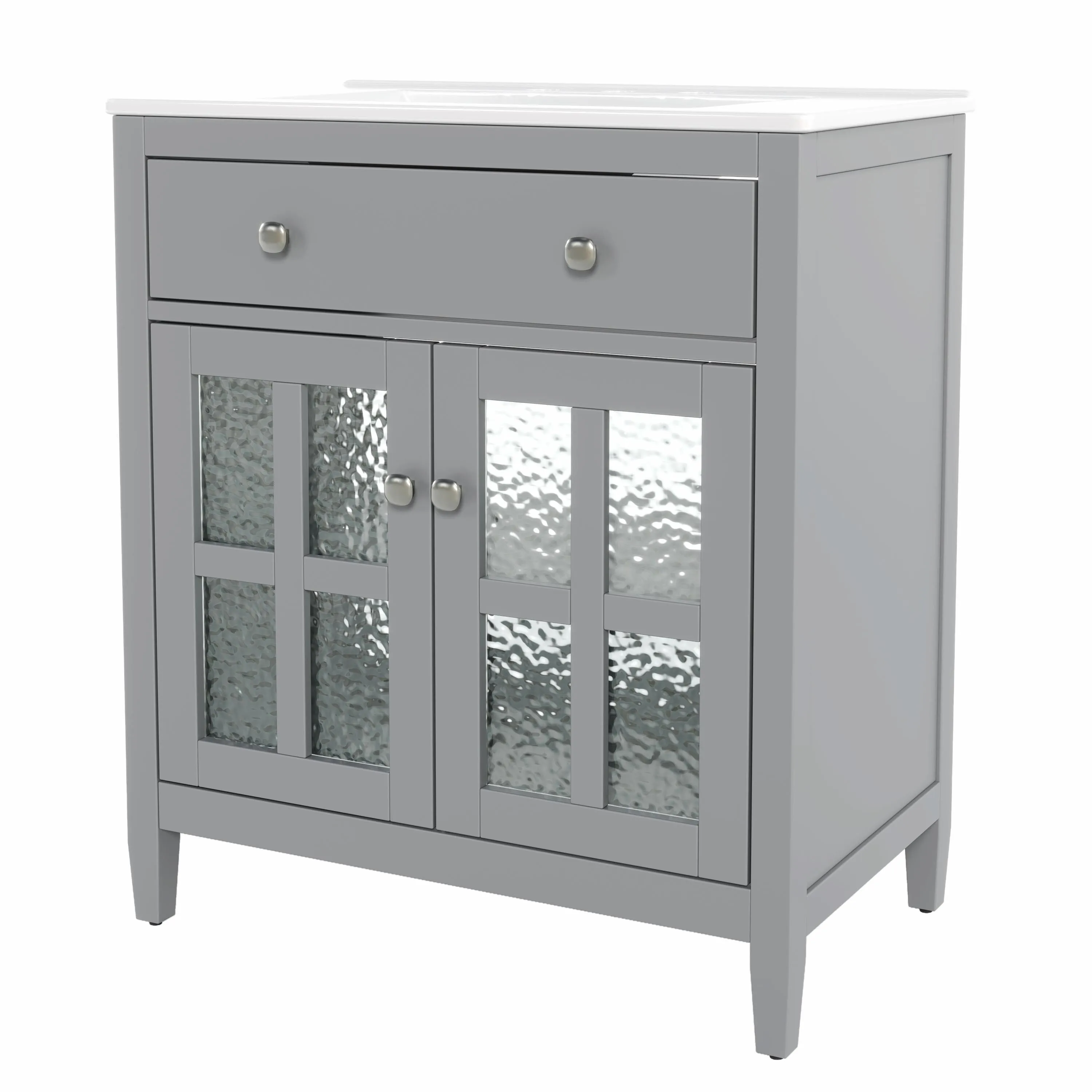 30" Bathroom Vanity with Ceramic Sink, Equipped with Adjustable Shelf and Tip-Out Tray