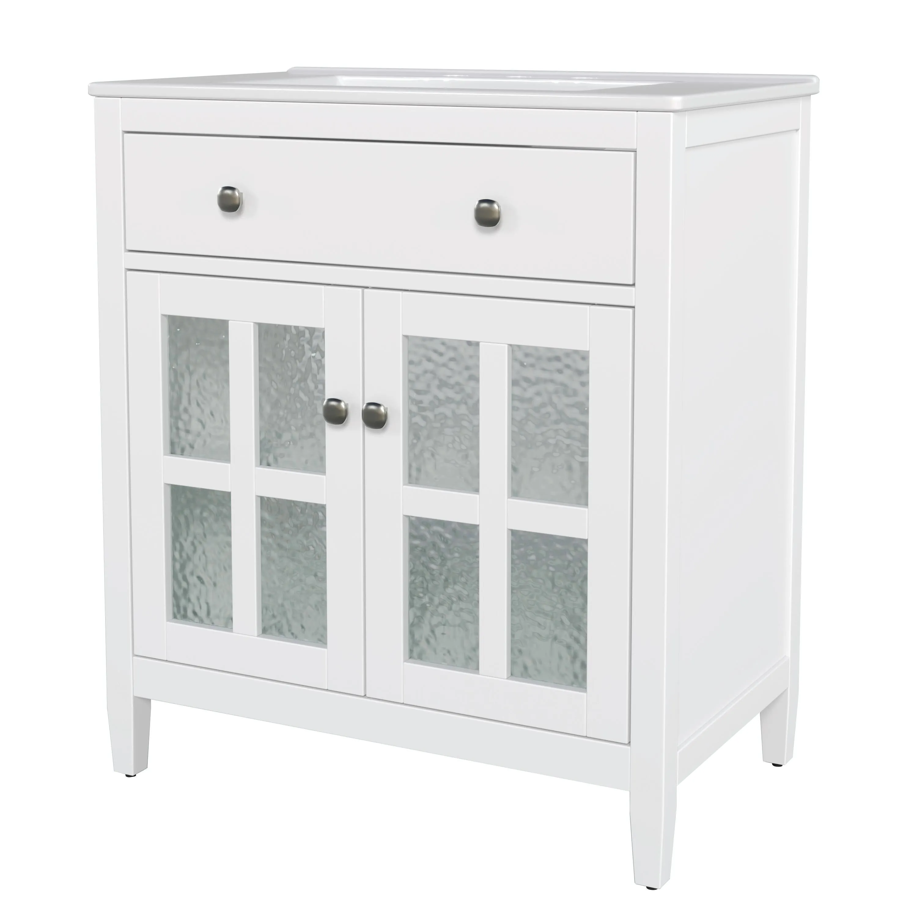30" Bathroom Vanity with Ceramic Sink, Equipped with Adjustable Shelf and Tip-Out Tray