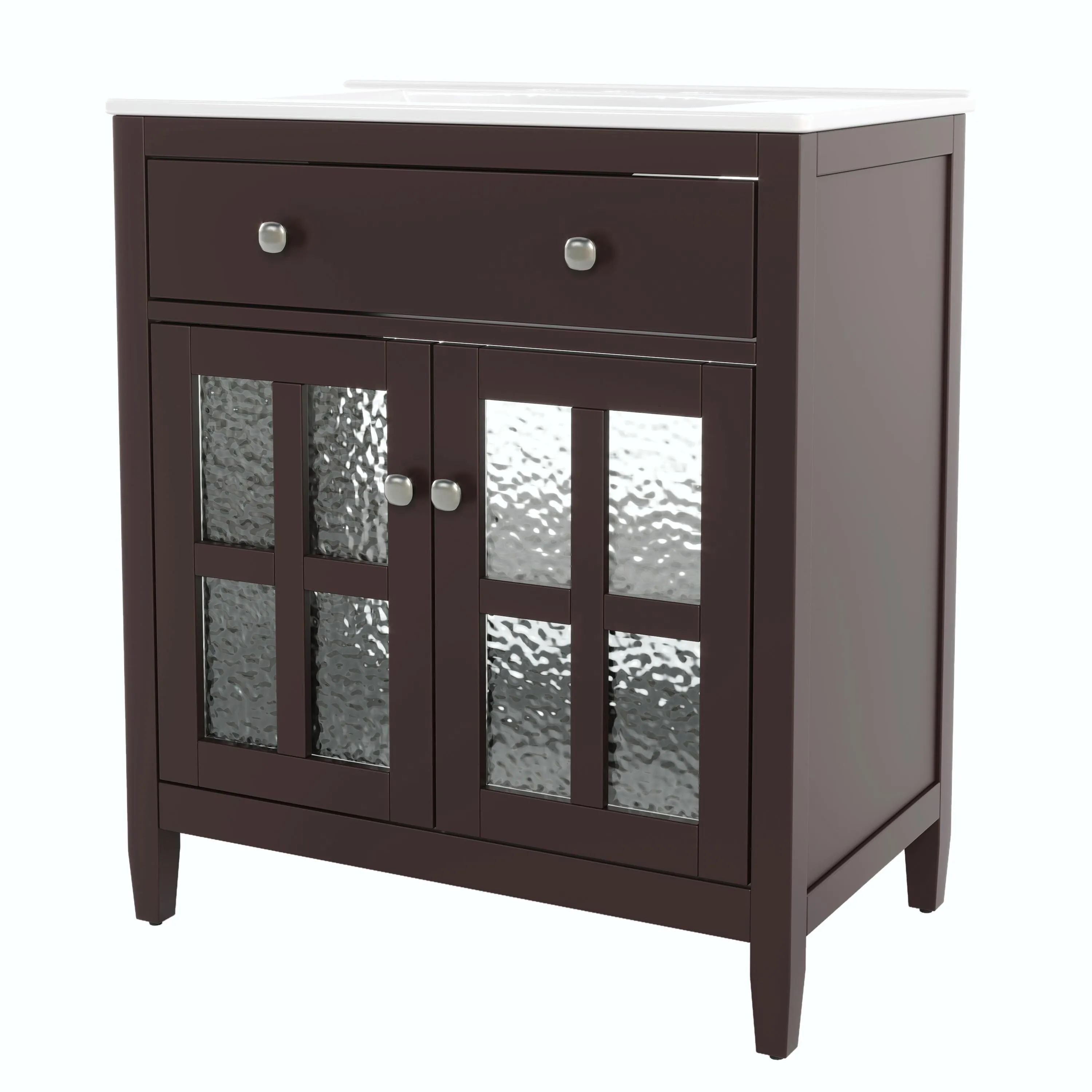30" Bathroom Vanity with Ceramic Sink, Equipped with Adjustable Shelf and Tip-Out Tray