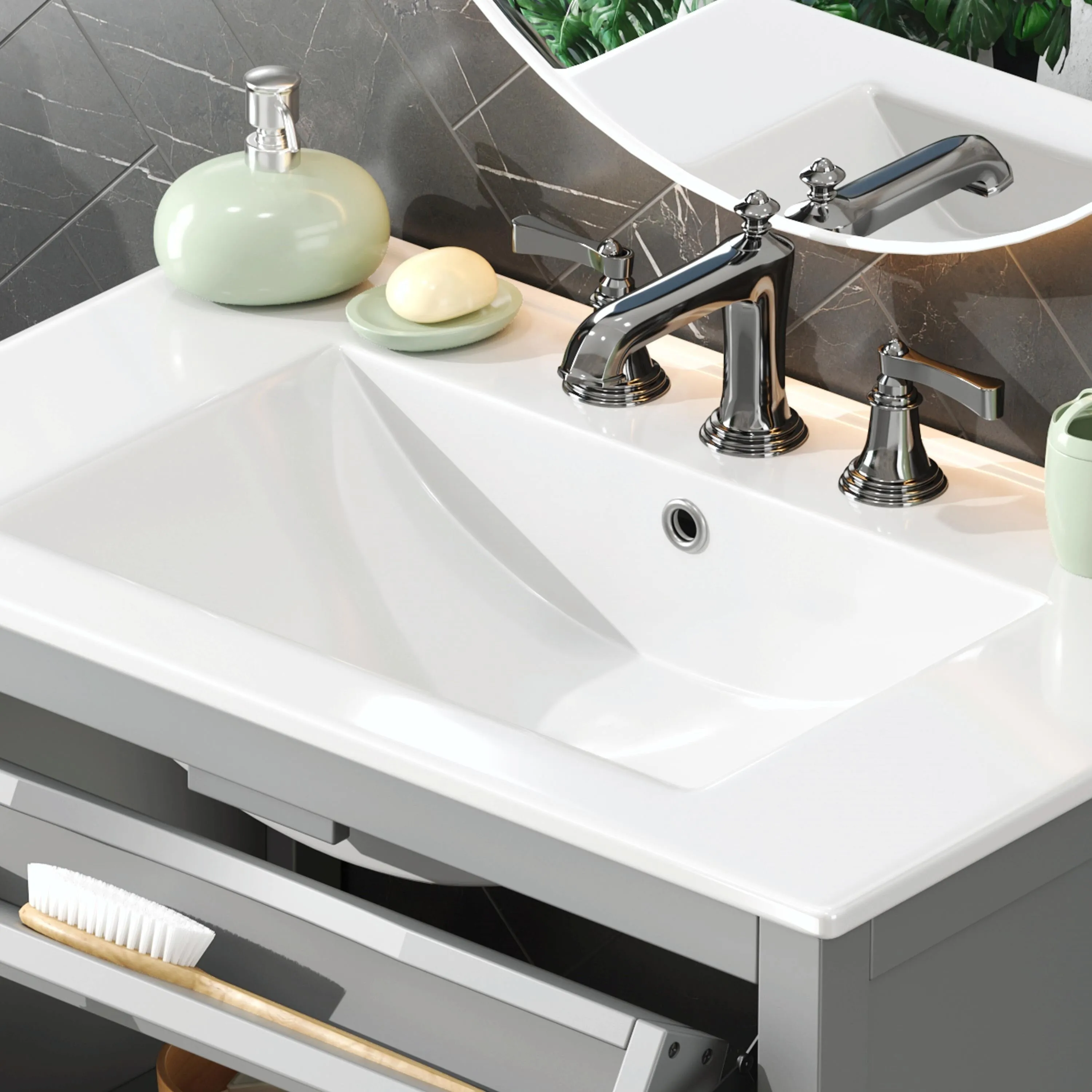 30" Bathroom Vanity with Ceramic Sink, Equipped with Adjustable Shelf and Tip-Out Tray