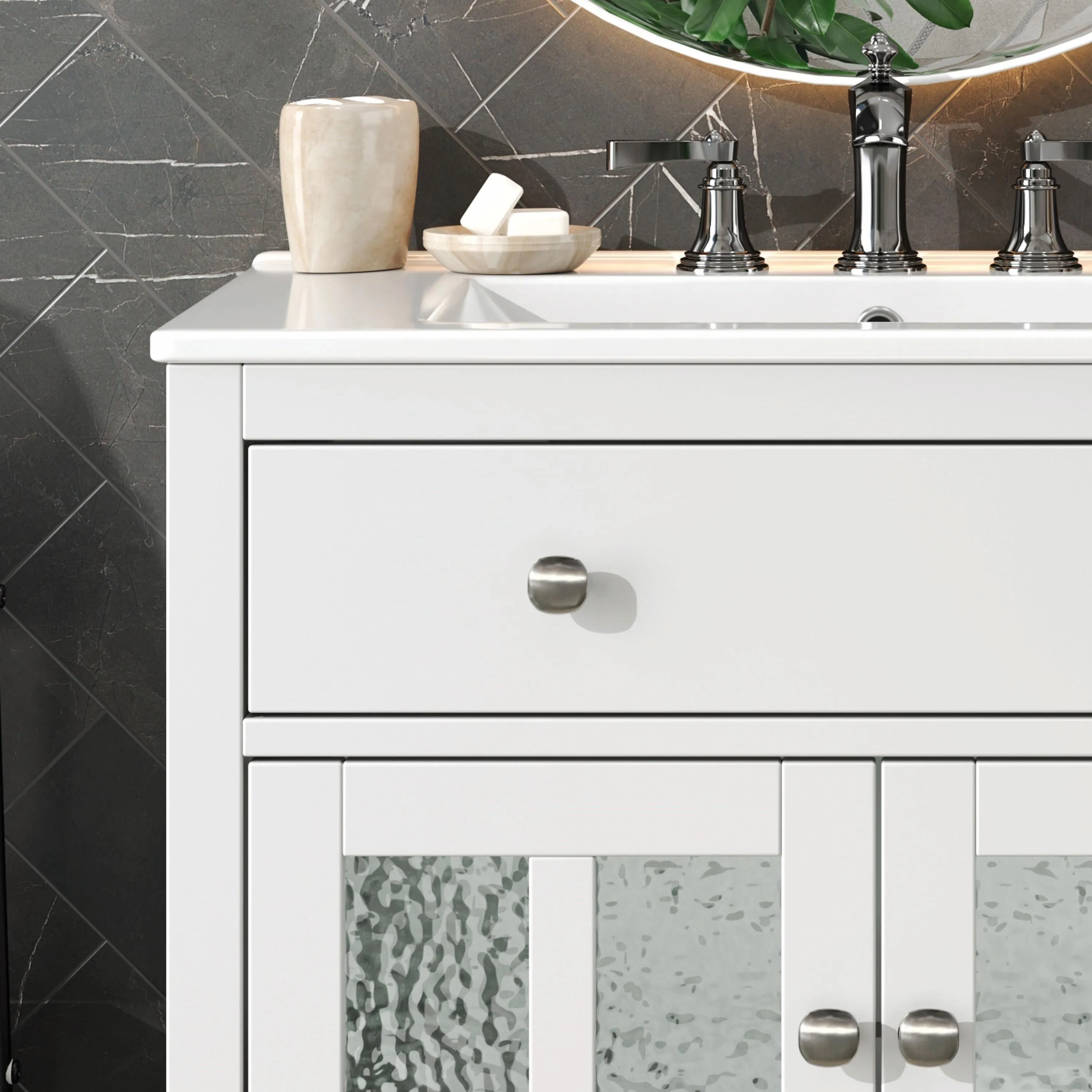 30" Bathroom Vanity with Ceramic Sink, Equipped with Adjustable Shelf and Tip-Out Tray