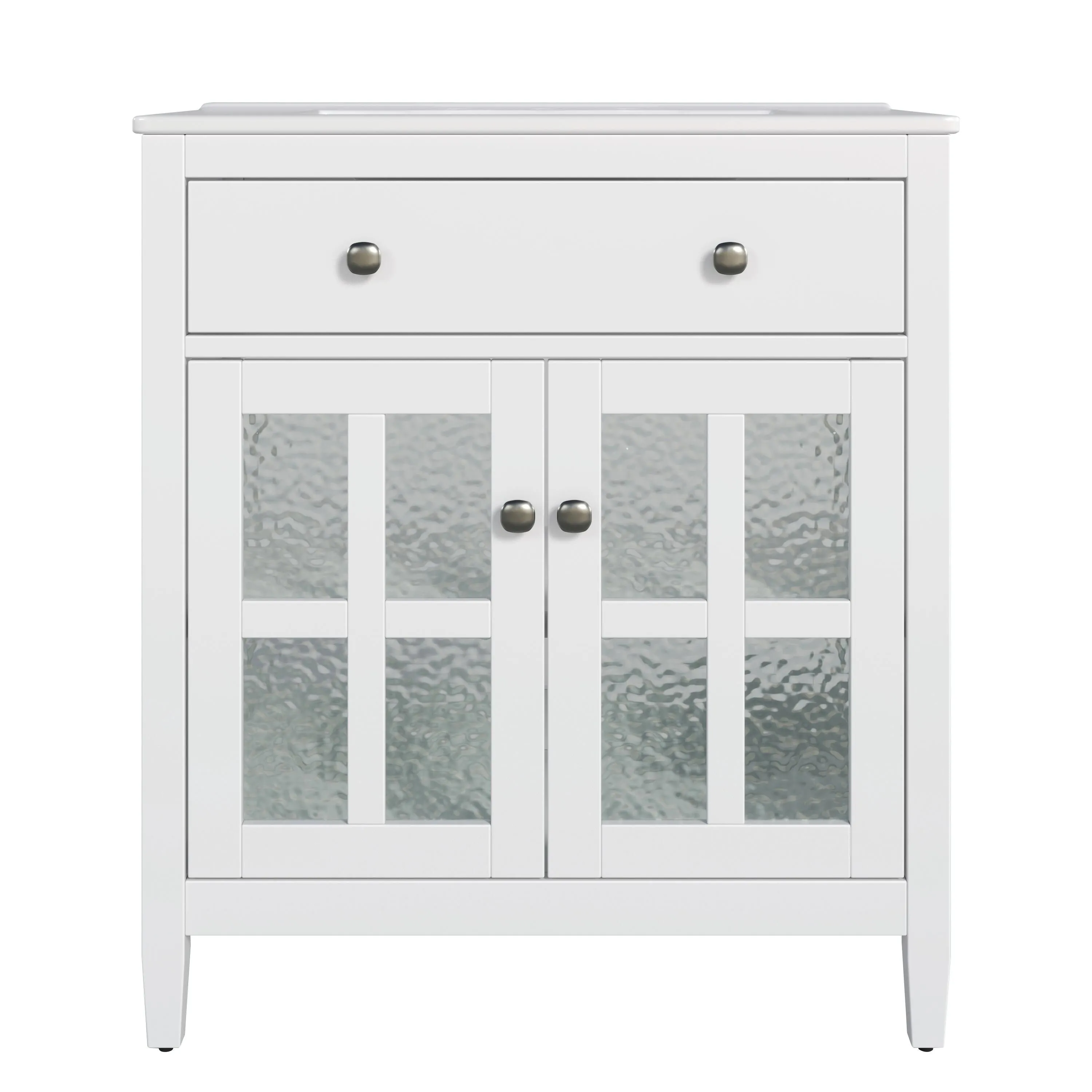 30" Bathroom Vanity with Ceramic Sink, Equipped with Adjustable Shelf and Tip-Out Tray