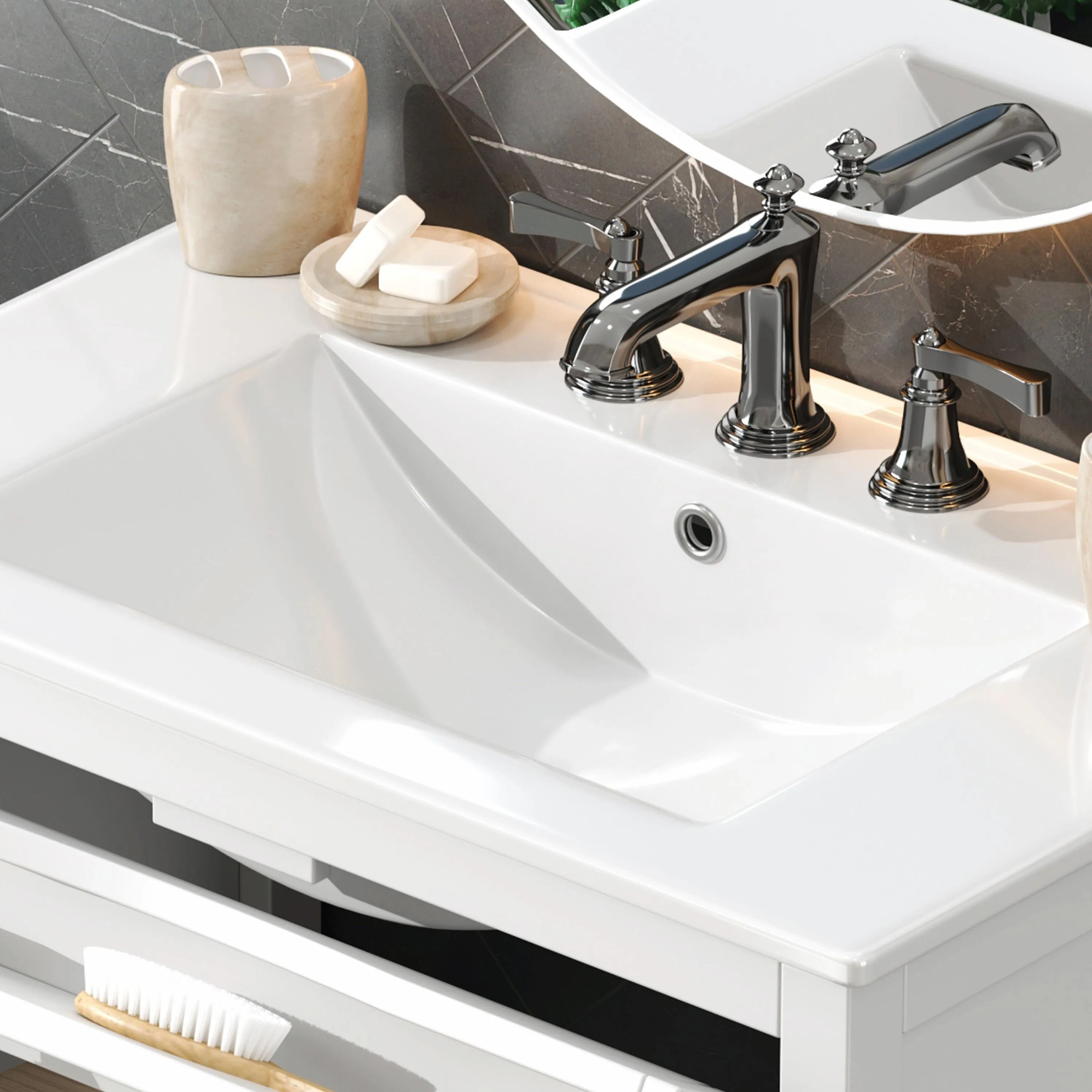 30" Bathroom Vanity with Ceramic Sink, Equipped with Adjustable Shelf and Tip-Out Tray