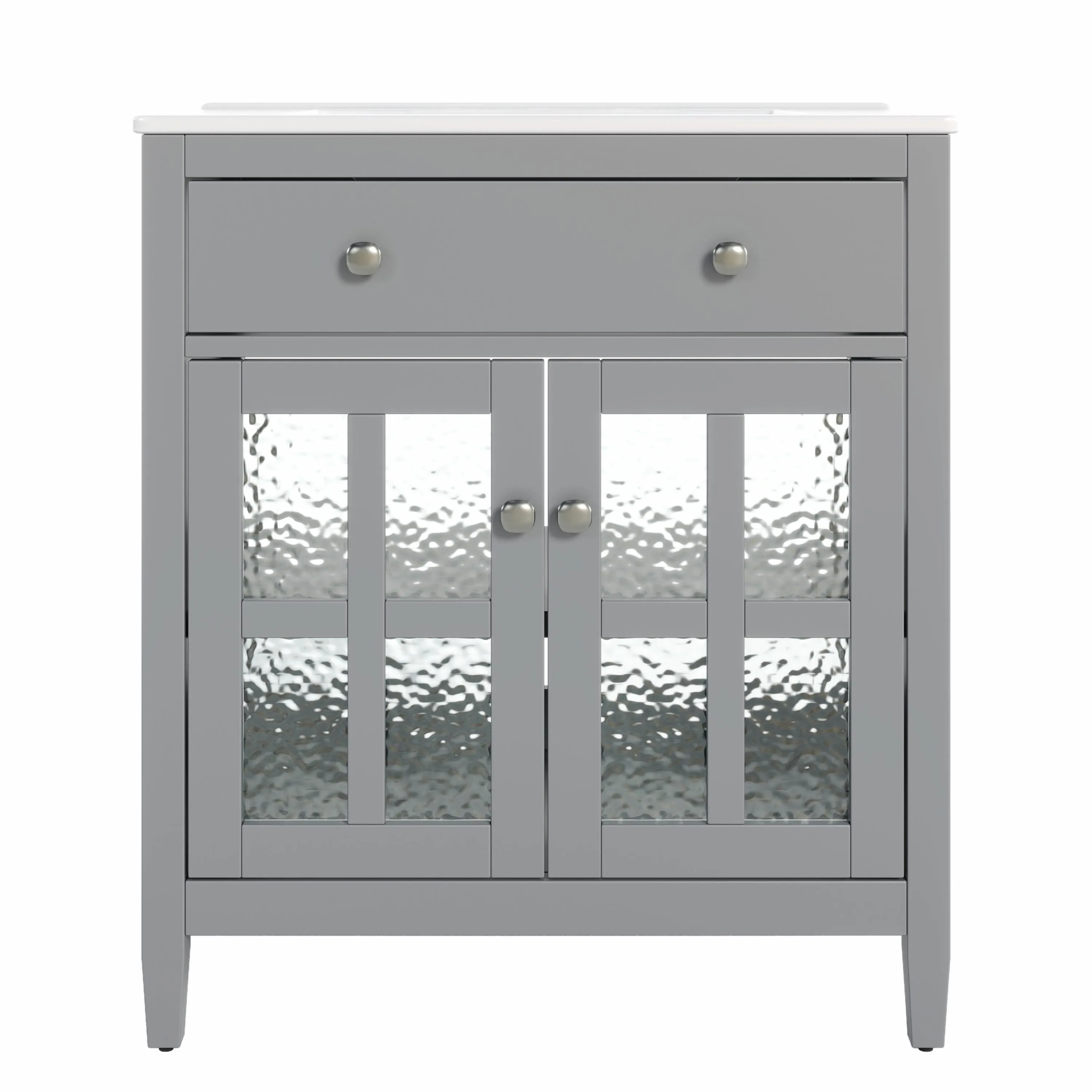 30" Bathroom Vanity with Ceramic Sink, Equipped with Adjustable Shelf and Tip-Out Tray