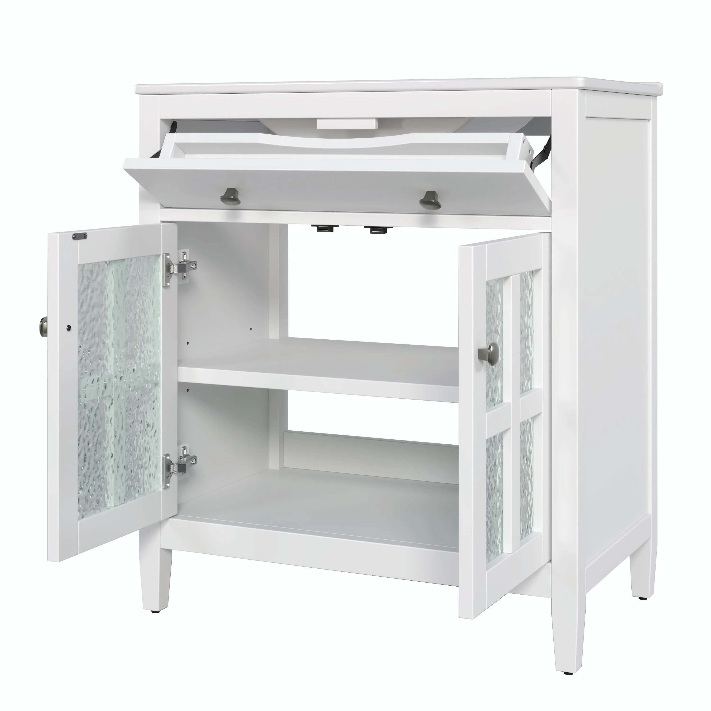 30" Bathroom Vanity with Ceramic Sink, Equipped with Adjustable Shelf and Tip-Out Tray