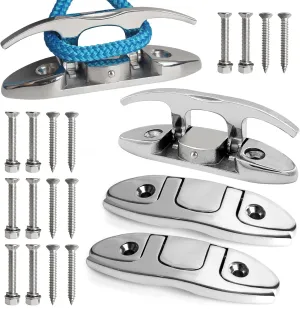 316 Stainless Steel Boat Folding Cleats 4-3/4 inch and 6 inch (2 Size), Flip up Dock Cleat for Deck and Boat, Boat Cleat Rope Cleat Dock Cleats Folding Cleats with Fasteners (2 Pack,4 Pack)