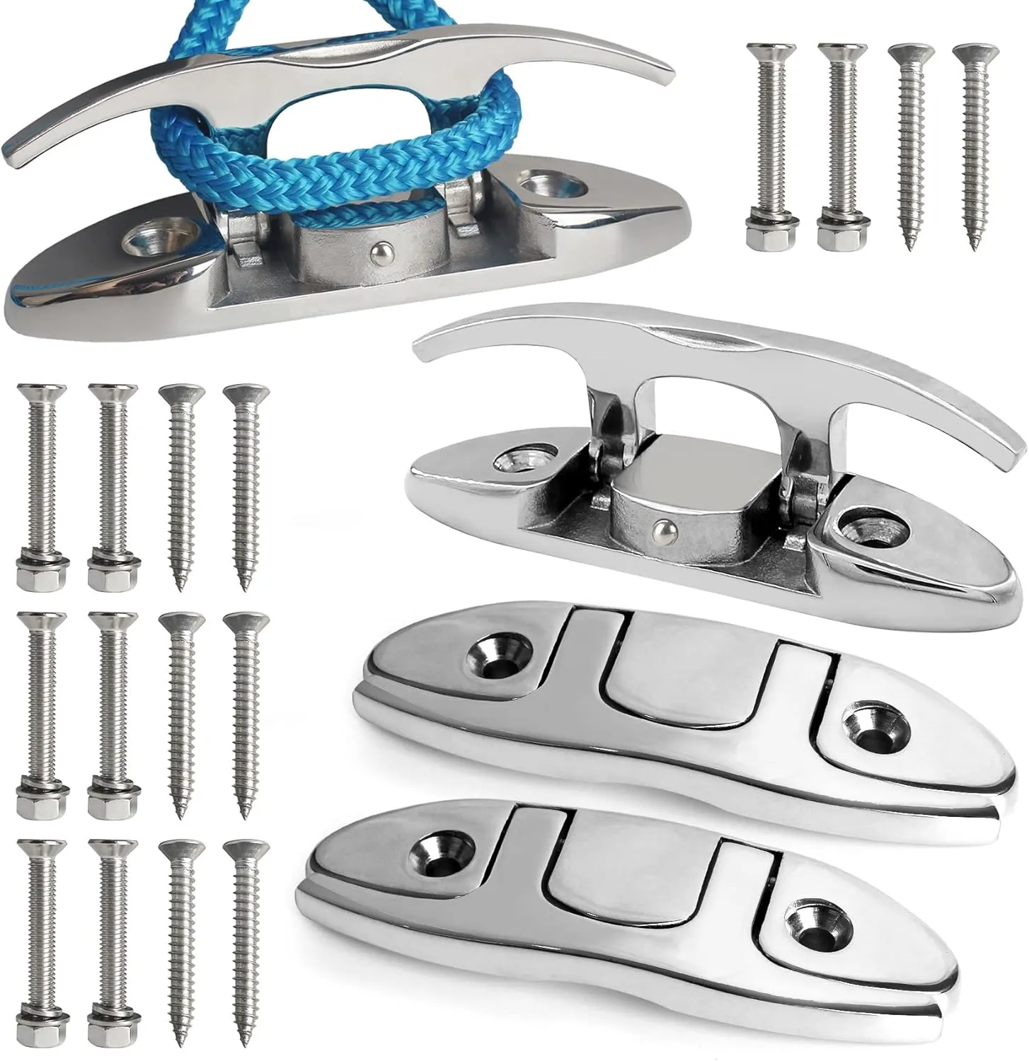 316 Stainless Steel Boat Folding Cleats 4-3/4 inch and 6 inch (2 Size), Flip up Dock Cleat for Deck and Boat, Boat Cleat Rope Cleat Dock Cleats Folding Cleats with Fasteners (2 Pack,4 Pack)