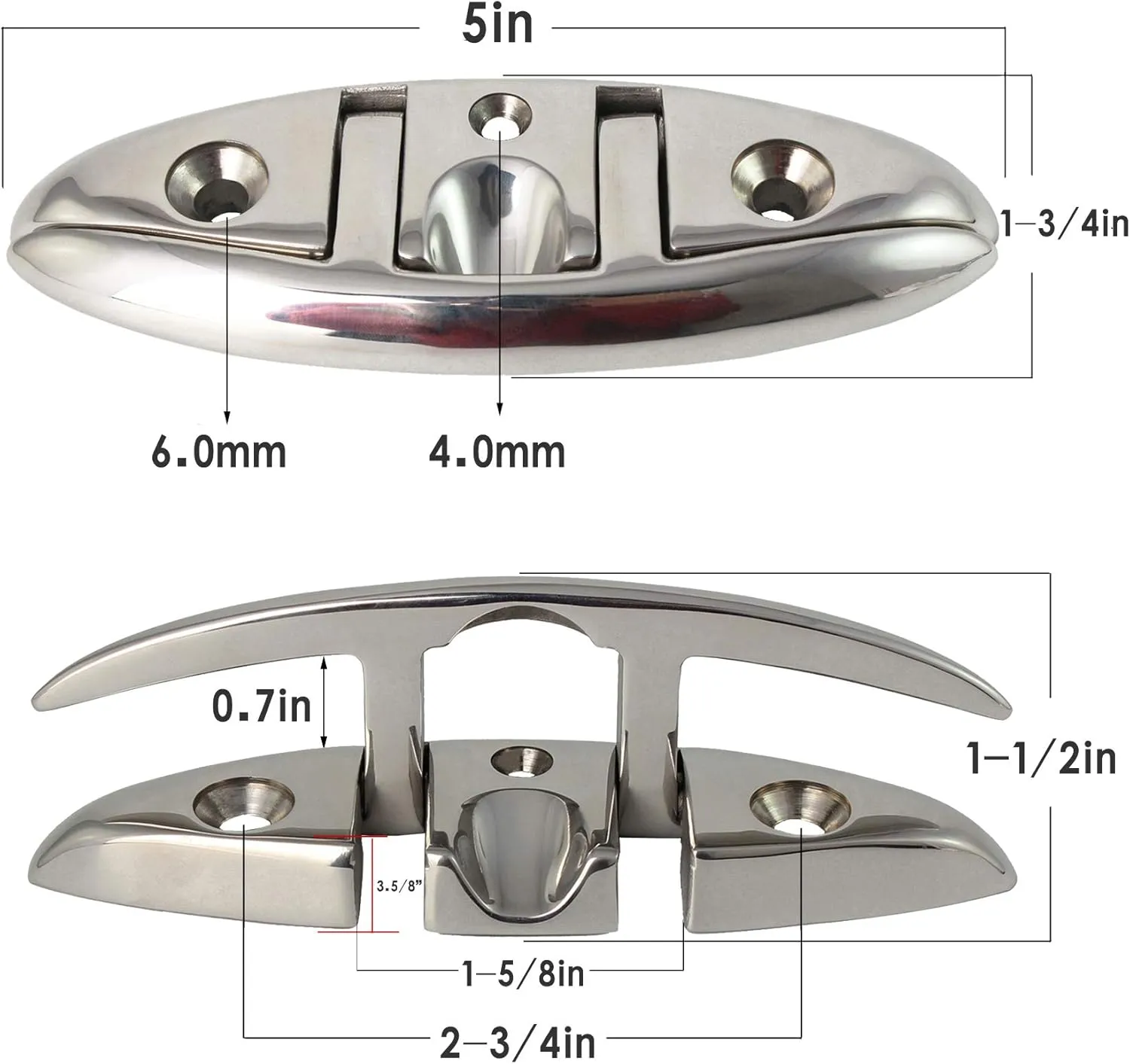 316 Stainless Steel Boat Folding Cleats Boat Dock Cleats 5/6/8.5 inch, Flip up Dock Cleat for Deck and Boat, Dock Cleats Folding Cleat Rope Cleat Boat Cleats with Fasteners (1,2,4,6 Pack)