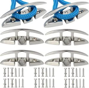 316 Stainless Steel Boat Folding Cleats Boat Dock Cleats 5/6/8.5 inch, Flip up Dock Cleat for Deck and Boat, Dock Cleats Folding Cleat Rope Cleat Boat Cleats with Fasteners (1,2,4,6 Pack)