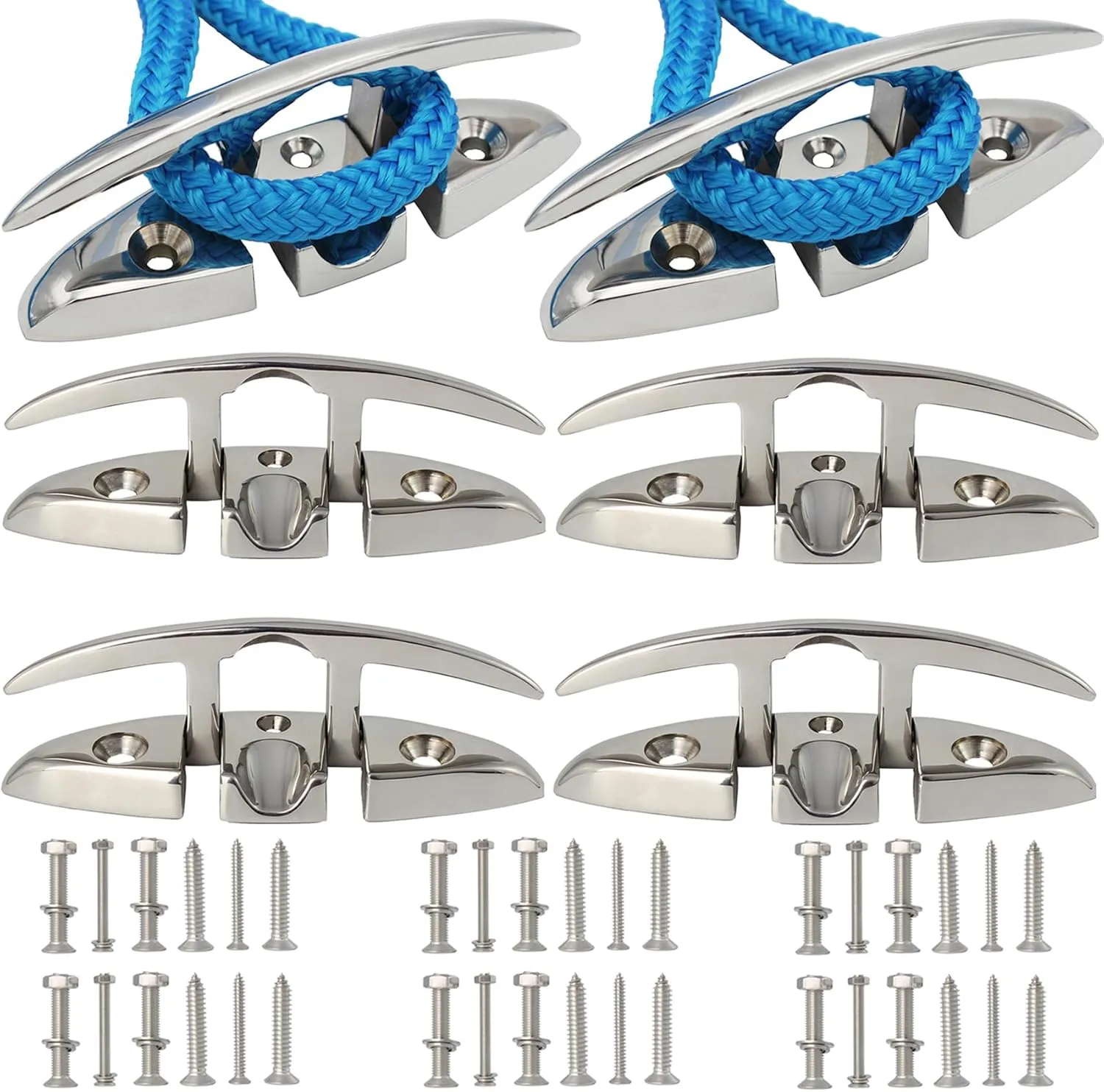 316 Stainless Steel Boat Folding Cleats Boat Dock Cleats 5/6/8.5 inch, Flip up Dock Cleat for Deck and Boat, Dock Cleats Folding Cleat Rope Cleat Boat Cleats with Fasteners (1,2,4,6 Pack)