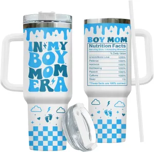 34HD Mothers Day Gifts, Boy Mom Tumbler with Handle and Straw, 40oz Mama Coffee Mug with Nutrition Facts, Mum Drinking Cup, Birthday Gifts for New Mommy Women