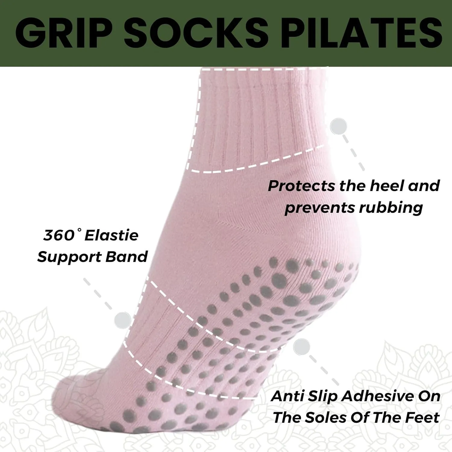3/6 Pairs Pilates Socks with Grips,Yoga Socks Barre Sock Non Slip Embroidery for Barre Ballet Barefoot Workout