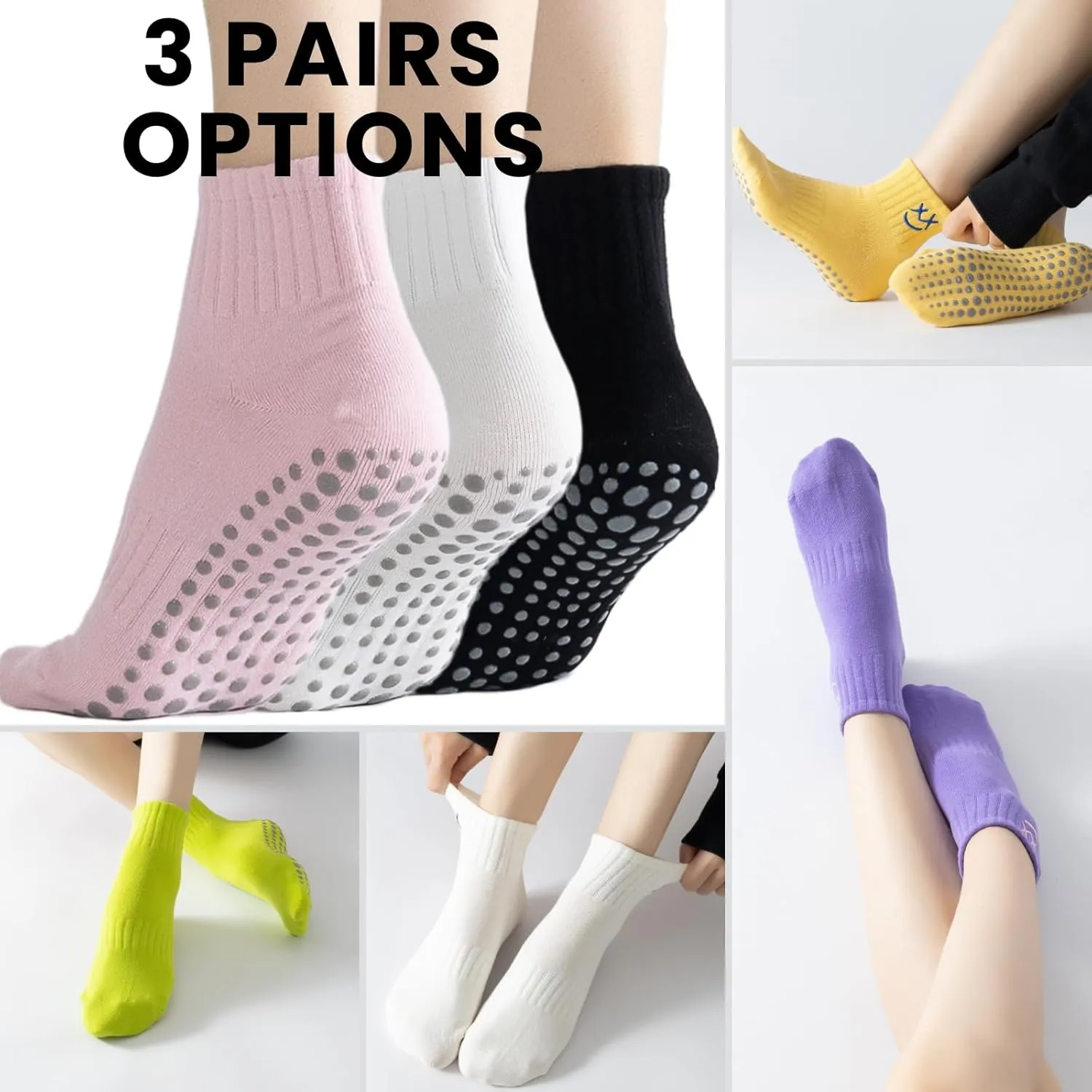 3/6 Pairs Pilates Socks with Grips,Yoga Socks Barre Sock Non Slip Embroidery for Barre Ballet Barefoot Workout