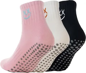 3/6 Pairs Pilates Socks with Grips,Yoga Socks Barre Sock Non Slip Embroidery for Barre Ballet Barefoot Workout
