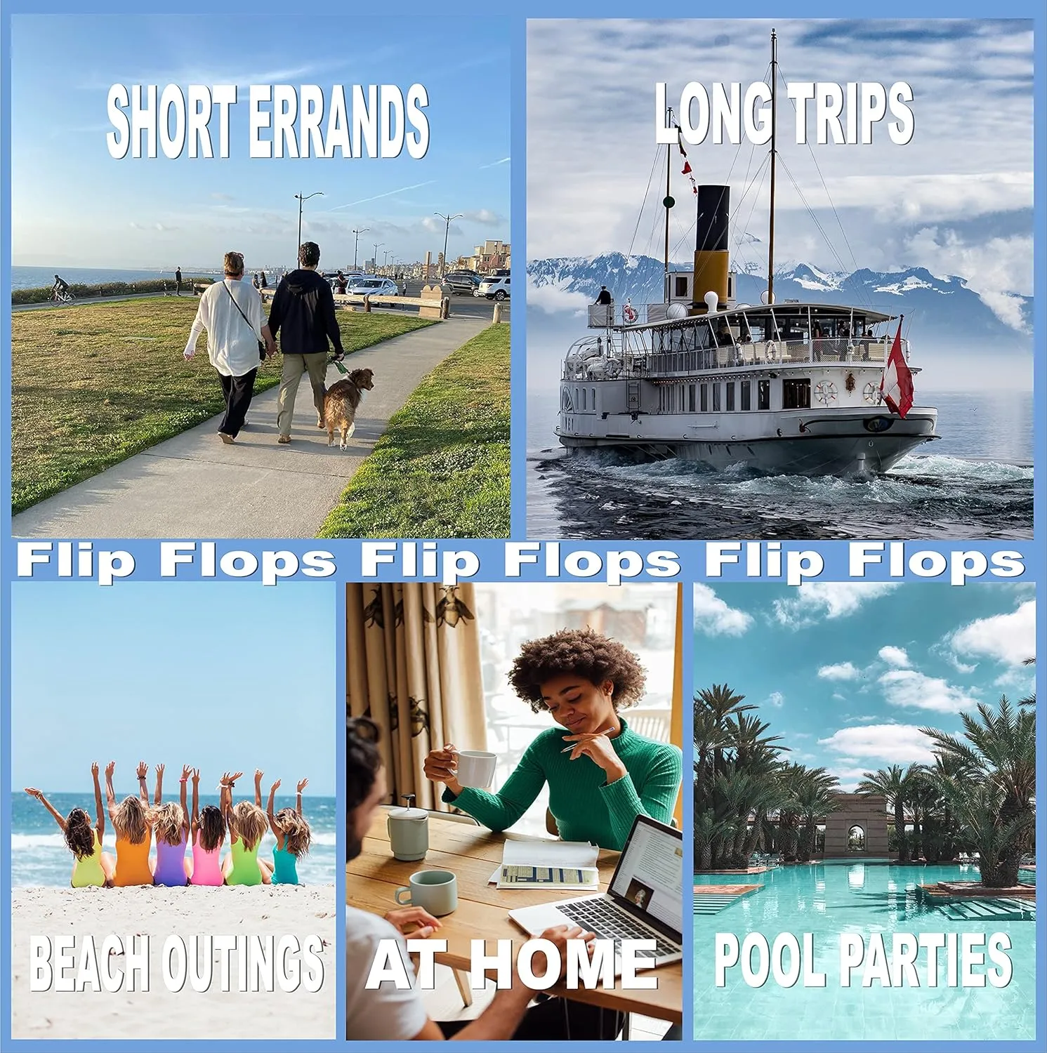 4 Pack Cute Pool Beach Waterproof Rubber Flip-Flops Sandals for Teen Girls Women Lightweight Dorm Shower Shoes Summer Travel Essentials Juniors