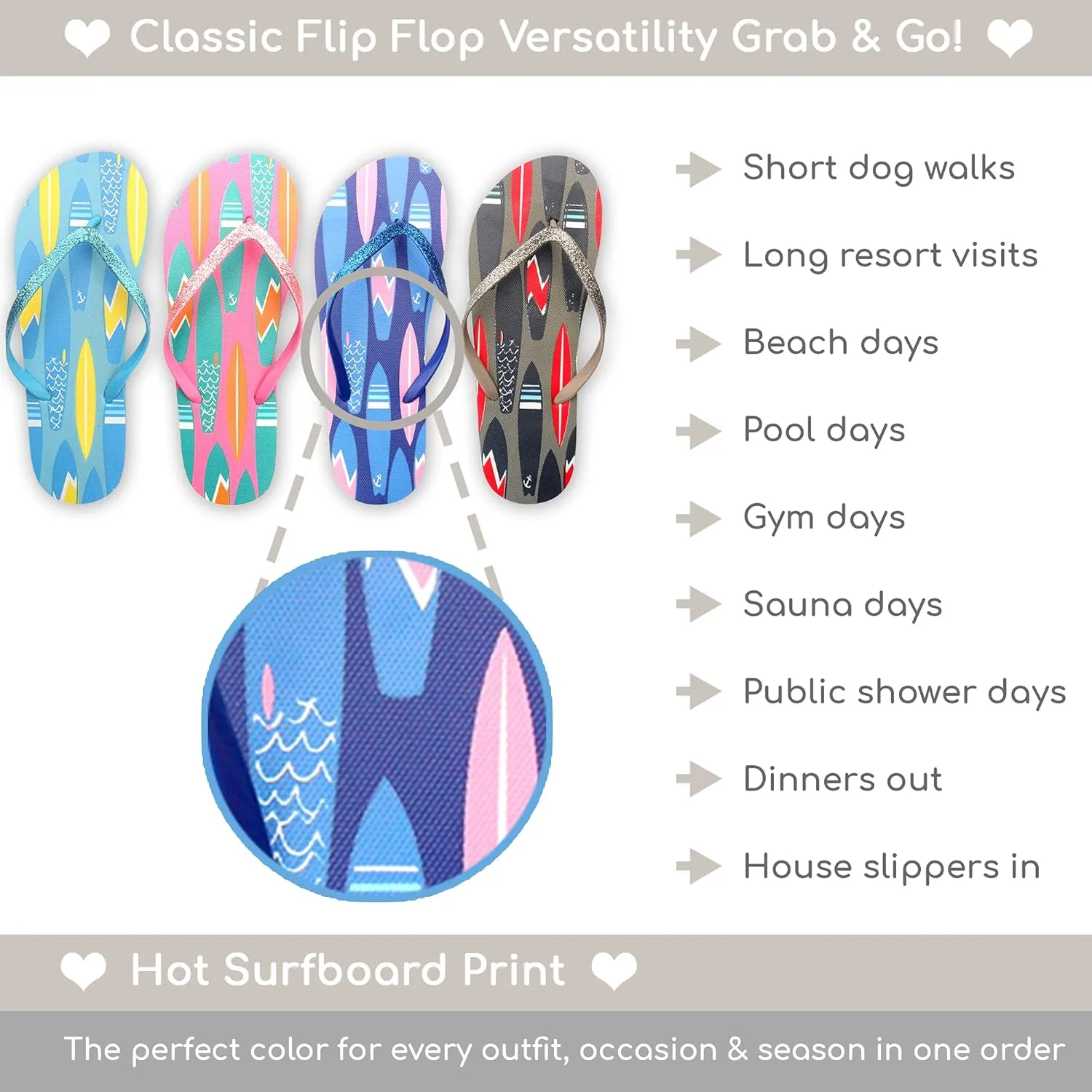 4 Pack Cute Pool Beach Waterproof Rubber Flip-Flops Sandals for Teen Girls Women Lightweight Dorm Shower Shoes Summer Travel Essentials Juniors