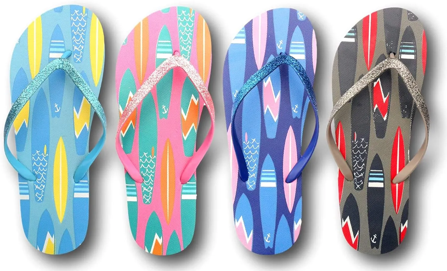 4 Pack Cute Pool Beach Waterproof Rubber Flip-Flops Sandals for Teen Girls Women Lightweight Dorm Shower Shoes Summer Travel Essentials Juniors