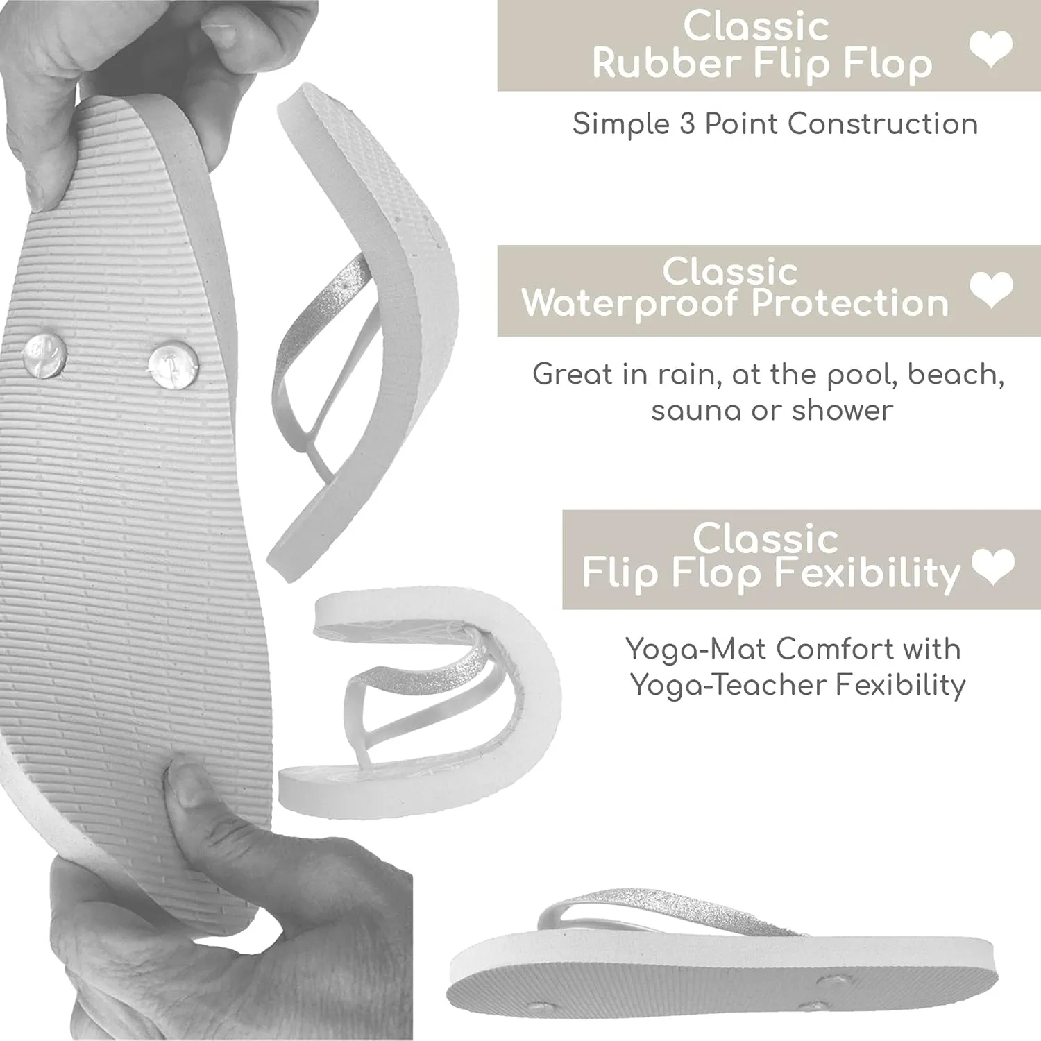 4 Pack Cute Pool Beach Waterproof Rubber Flip-Flops Sandals for Teen Girls Women Lightweight Dorm Shower Shoes Summer Travel Essentials Juniors