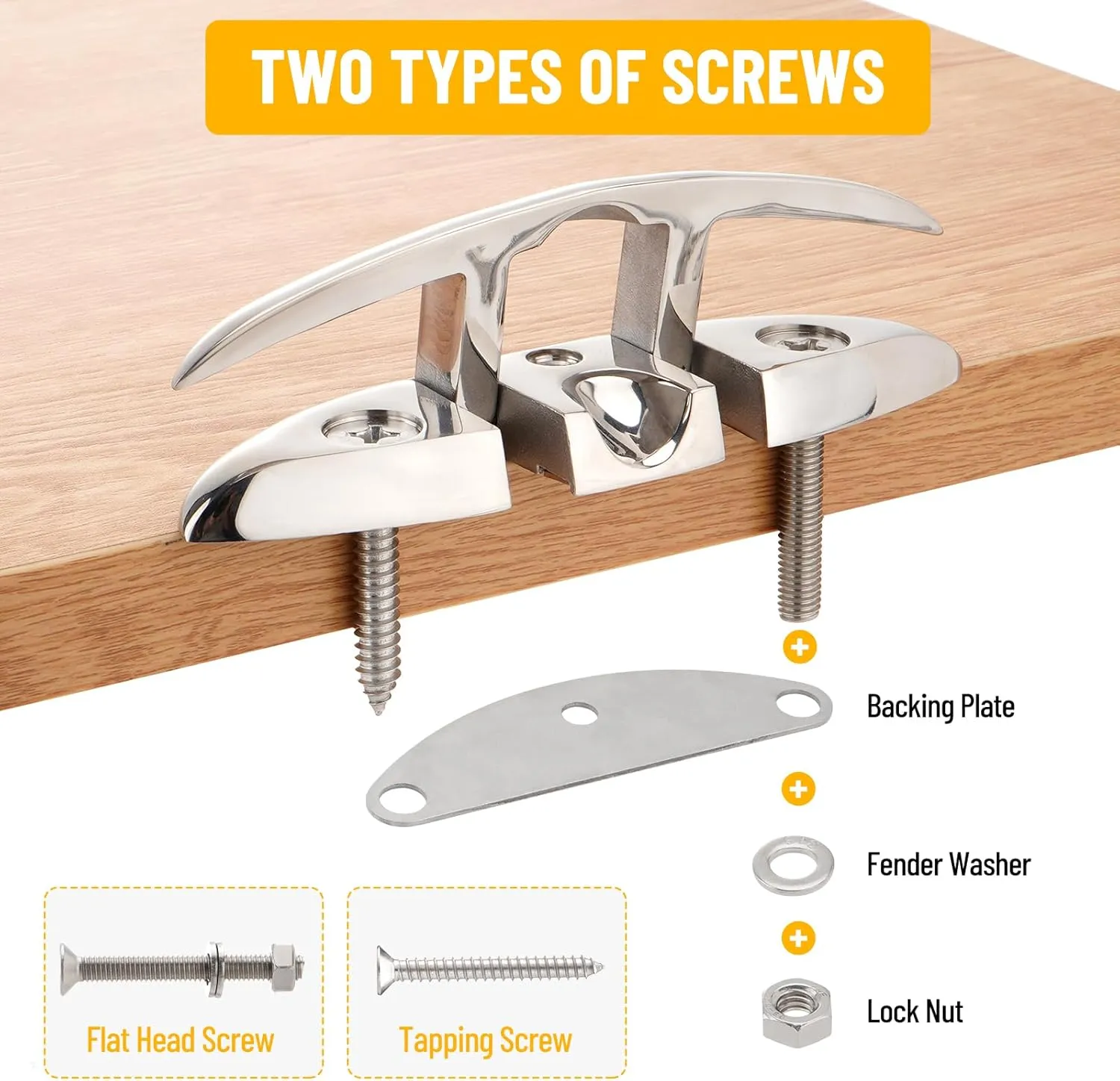 5 inch/6 inch Boat Folding Cleats, 316 Stainless Steel Flip-up Marine Dock Rope Cleats with Backing Plates and Screws, Compatible with Kayak Yacht Pontoon Boat