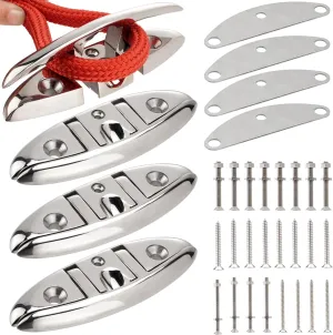 5 inch/6 inch Boat Folding Cleats, 316 Stainless Steel Flip-up Marine Dock Rope Cleats with Backing Plates and Screws, Compatible with Kayak Yacht Pontoon Boat