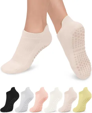 6 Pairs Grip Pilates Socks for Women, Non-slip Yoga Athletic Socks for Barre Ballet Barefoot Workout Hospital