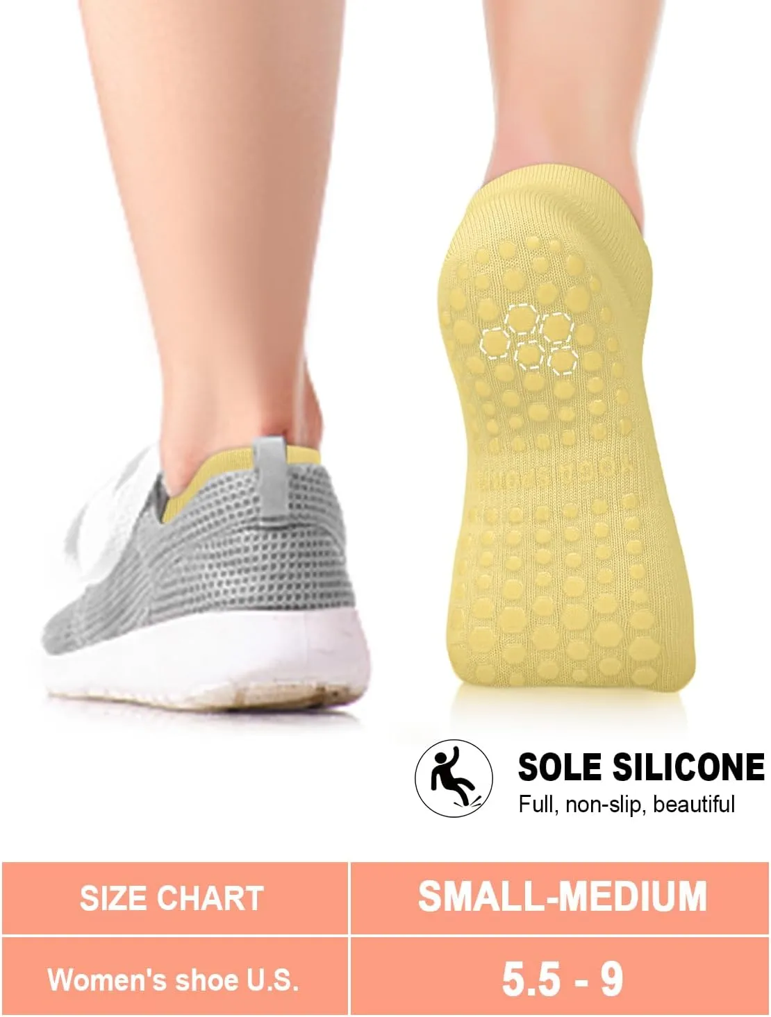 6 Pairs Grip Pilates Socks for Women, Non-slip Yoga Athletic Socks for Barre Ballet Barefoot Workout Hospital