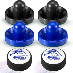 6 Pcs Electric Floating Hockey Pucks and Paddles, 2 Pcs Hover Hockey Puck and 4 Pcs Goal Pusher Paddles for Any Flat Surface Game Tables, No Batteries Included