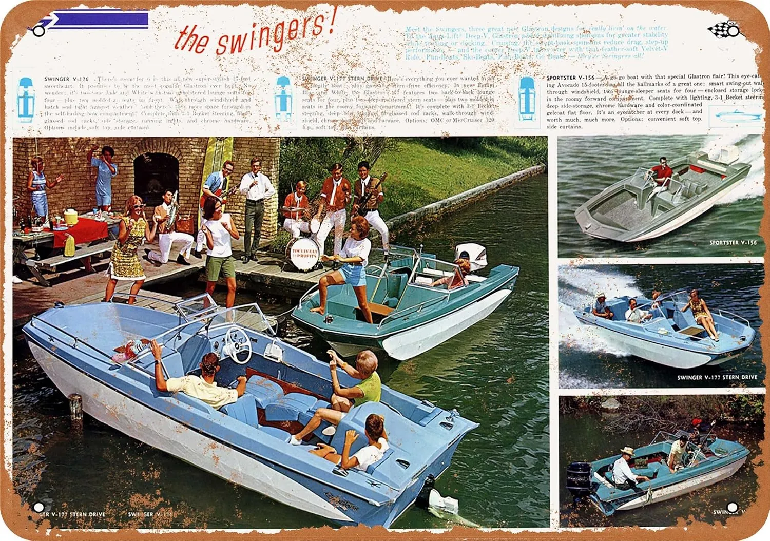 7 x 10 METAL SIGN - 1967 Glastron Power Boats - Vintage Rusty Look