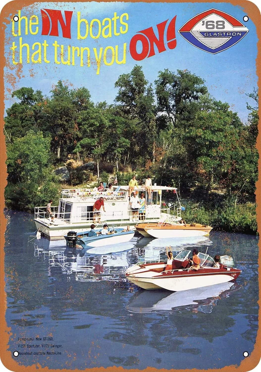 7 x 10 METAL SIGN - 1968 Glastron Boats - Vintage Rusty Look