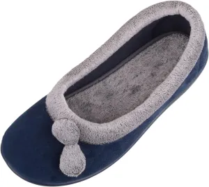 ABSOLUTE FOOTWEAR Womens Soft Velour Slip On Cuff Pom Pom Design Indoor Slippers