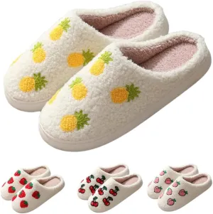 Abubbi Fuzzy Cute Fruit Slippers for Women with Thick and Soft Plush Fleece Winter House shoes (Pinapple,5.5-6.5,5.5,6.5)