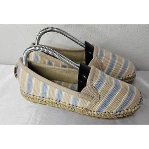 Acorn Espadrille Slippers Women’s Size 8 Beige Blue Striped Jute Sole Casual